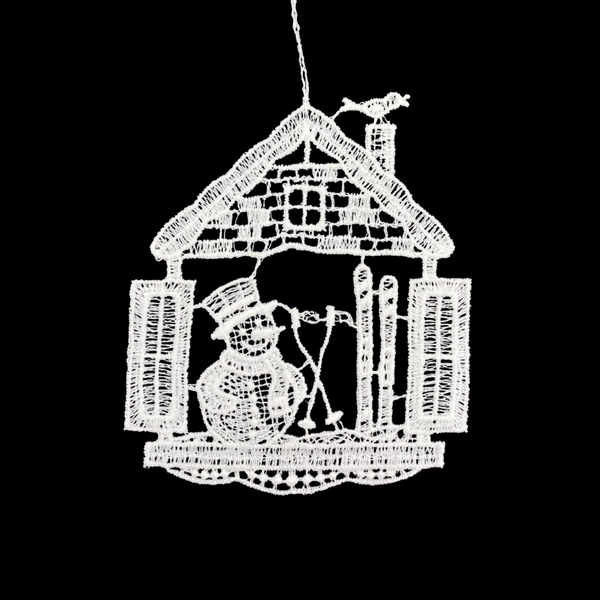 Snowman in House Lace Ornament by StiVoTex Vogel