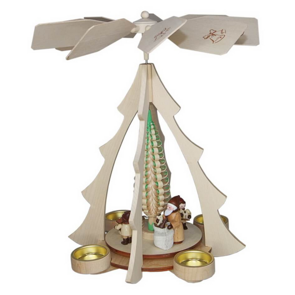 Natural Santa Claus Motif Tea Light Pyramid by Volker Zenker