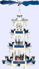 Blue and White Three-Tier Nativity Pyramid by Werkstatten im Seiffener Hof