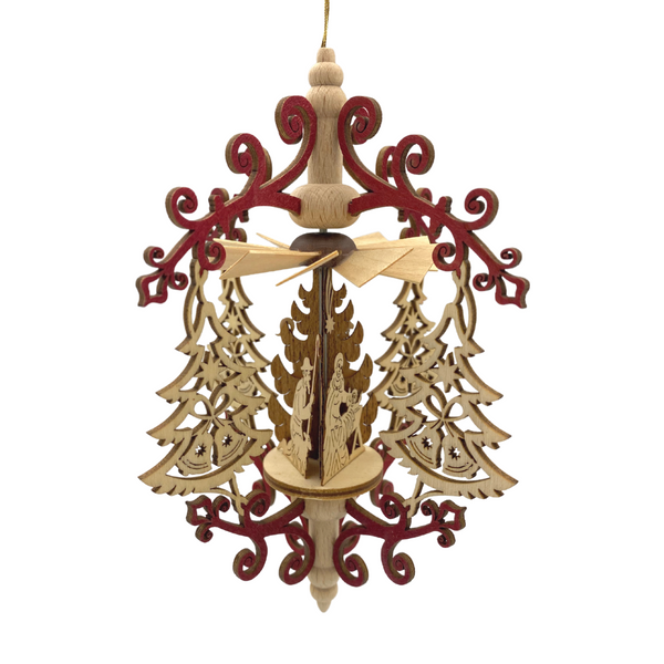 Christmas Tree Frame with Nativity Motif Pyramid Ornament by Harald Kreissl