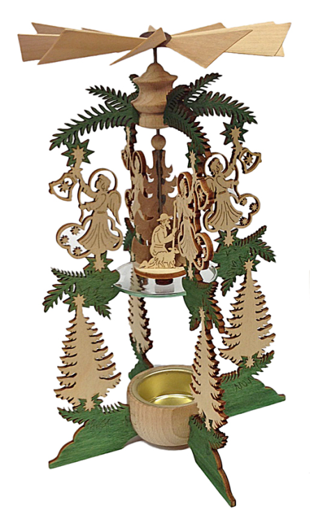 Branch and Angel with Bell Frame with Nativity, Tea Light Pyramid by Harald Kreissl