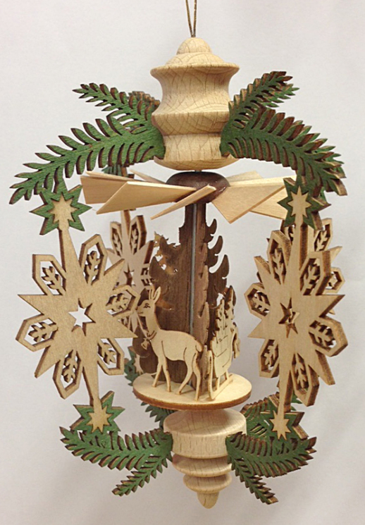 Hanging Snowflake with Santa, Sled & Deer Pyramid by Harald Kreissl in Marienberg