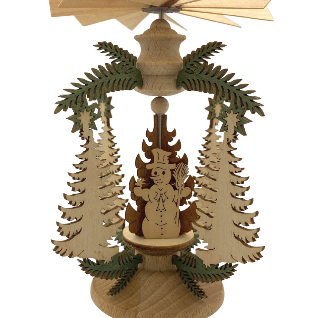 Pine Tree Frame with Children and Snowman Motif Miniature Pyramid by Harald Kreissl