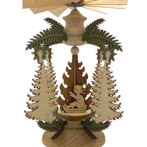 Pine Tree Frame with Children and Snowman Motif Miniature Pyramid by Harald Kreissl