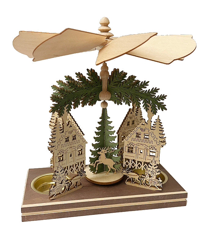 Cabin Frame with Elf and Reindeer, Double Tea light Pyramid by Harald Kreissl