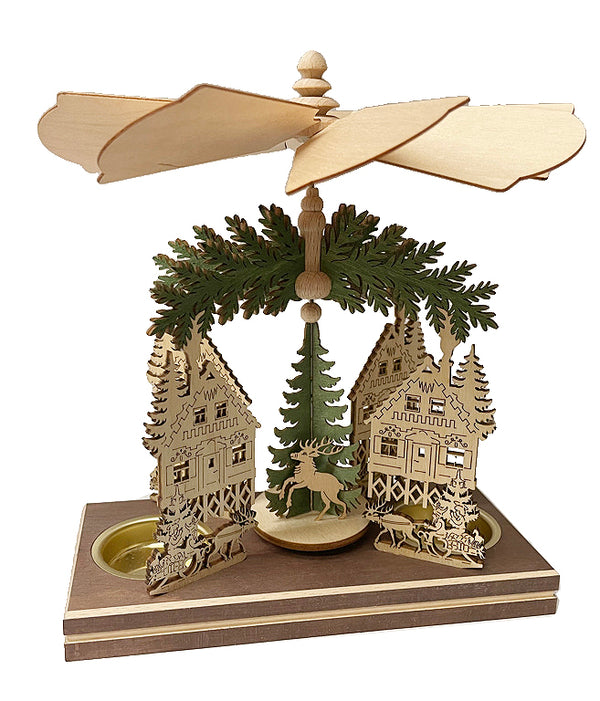 Cabin Frame with Elf and Reindeer, Double Tea light Pyramid by Harald Kreissl