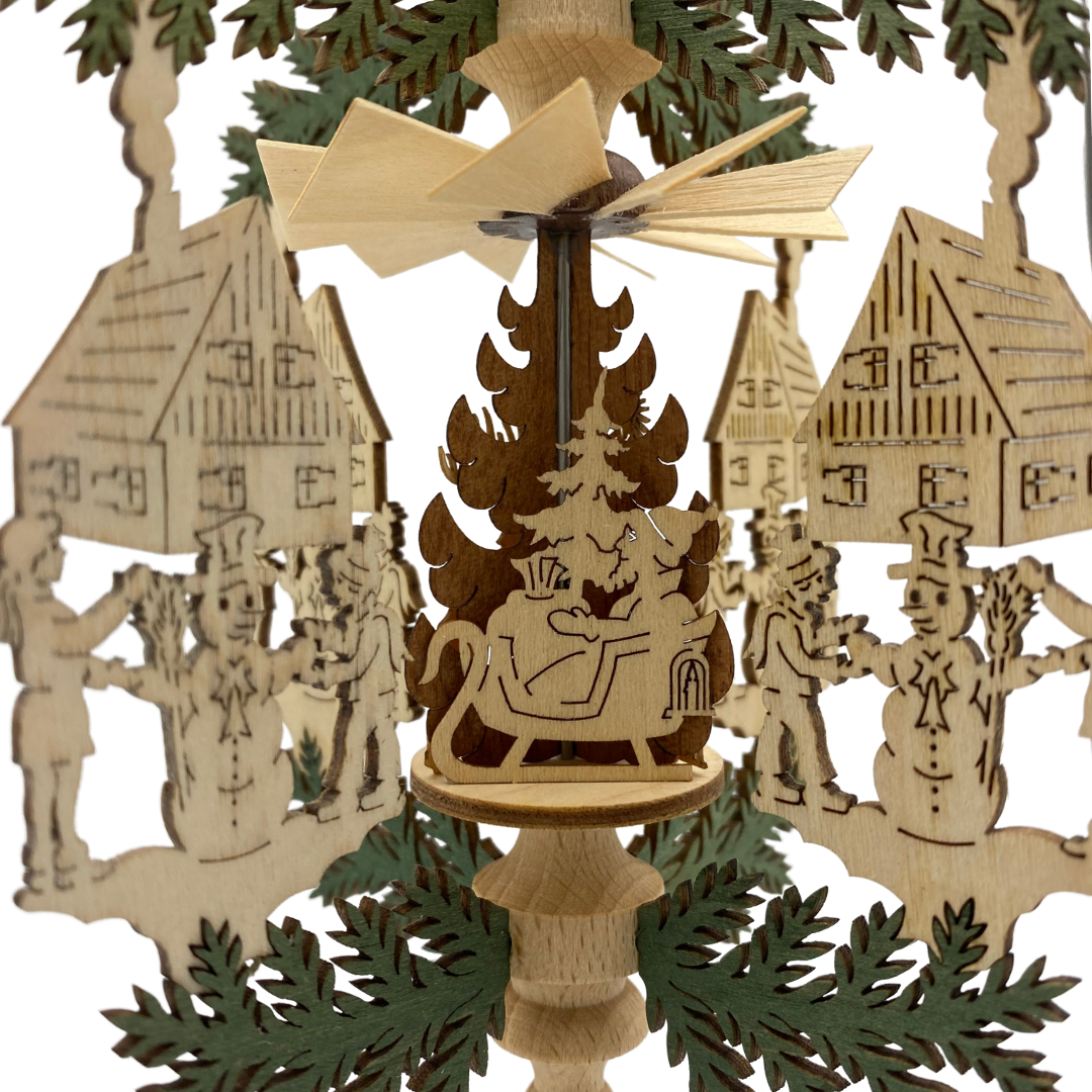 Building Snowmen Frame with Santa and Reindeer Motif Pyramid Ornament by Harald Kreissl
