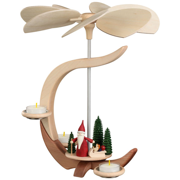 C-Form Santa Gnome with Sled Tealight Pyramid by Seiffener Volkskunst