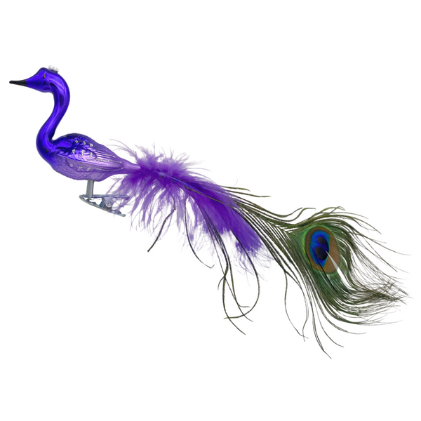 Purple Peacock with Real Feather Ornament by Glas Bartholmes