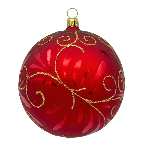 Red Ball with Leaves, Ornament by Old German Christmas
