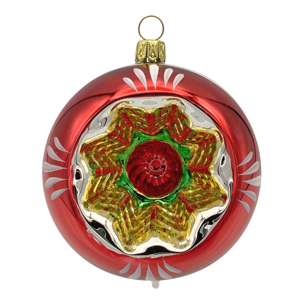 Red Rimmed Reflector with Multi-Color Center Ornament by Glas Bartholmes