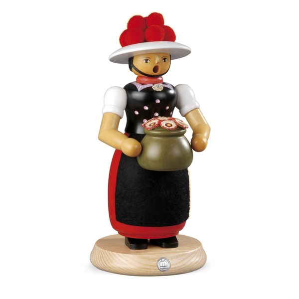 Black Forest Woman with Flowers, Incense Smoker by Mueller GmbH