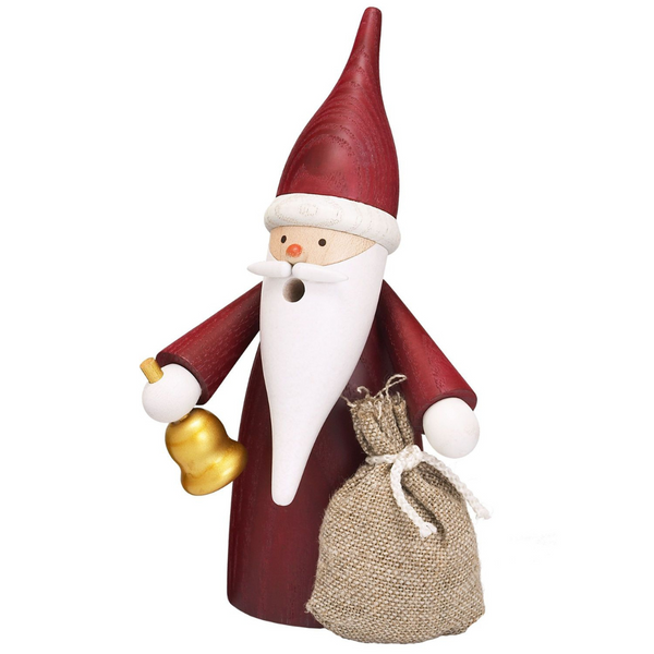 Santa Gnome with Sack, Incense Smoker Seiffener Volkskunst