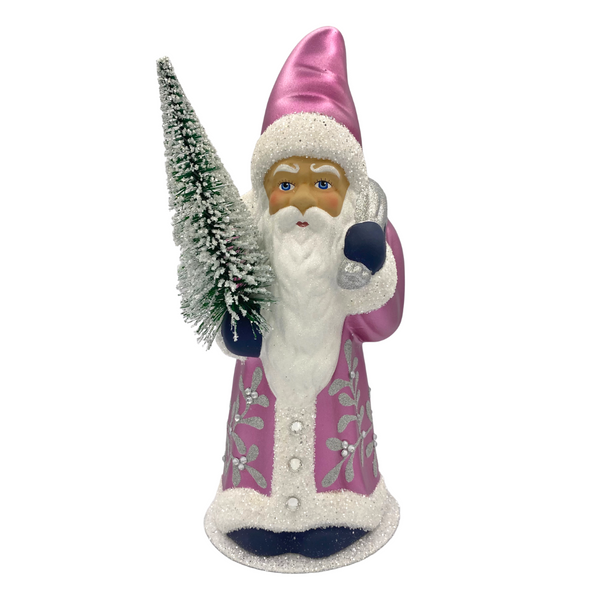 Santa Candy Container, Fuchsia Coat with Silver Holly by Ino Schaller