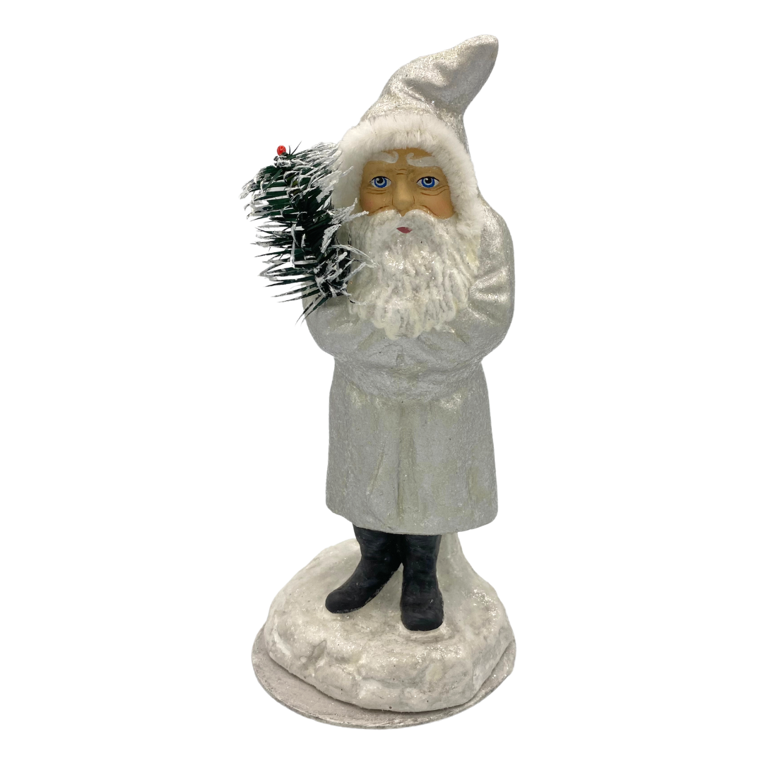 Santa Candy Container, Old Silver Coat with Feather Tree by Ino Schaller