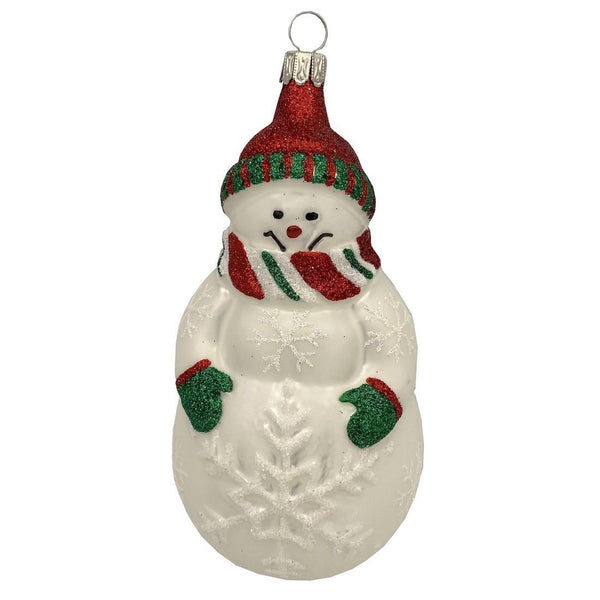 Snowman with Red and Green Scarf, Snowflake Belly by Old German Christmas