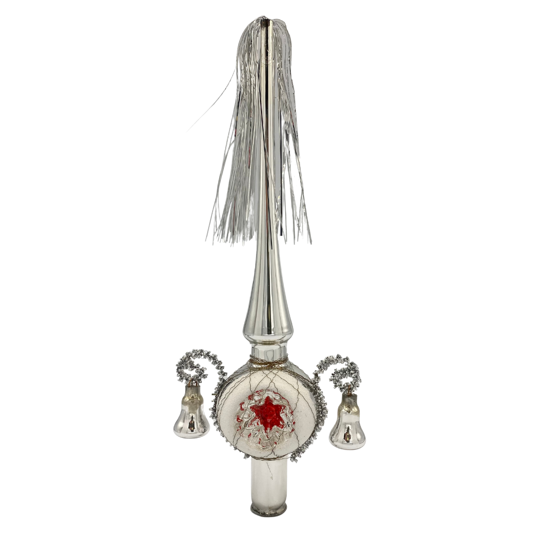 Silver reflector spire, wire, tinsel, & Tree topper by Inge Glas