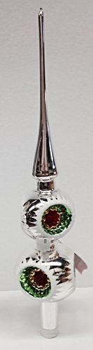 6 Reflector Silver Tree Topper with Red, Green & White Glitter by Hausdorfer Glas