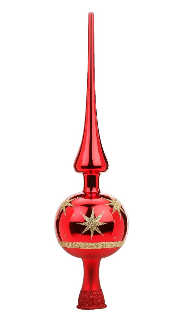 Starry Sky Finial Tree Topper, red shiny, 33cm by Inge Glas of Germany