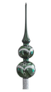 Double Ball Finial Tree Topper, green with silver by Glas Bartholmes