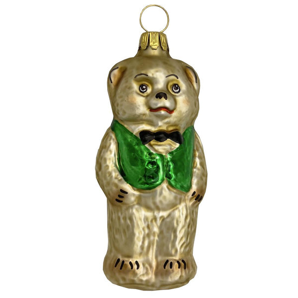Teddy Bear, green Coat Ornament by Glas Bartholmes