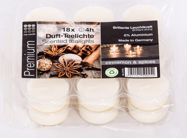 Cinnamon and Spices Tealight Candles, Pkg of 18 by Cup Candle GmbH in Greven, Germany