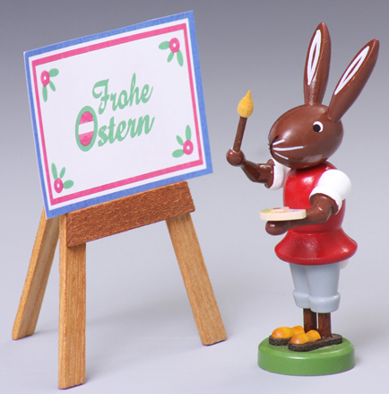 Frohe Ostern Easel Rabbit Wooden Figurine by Thomas Preissler