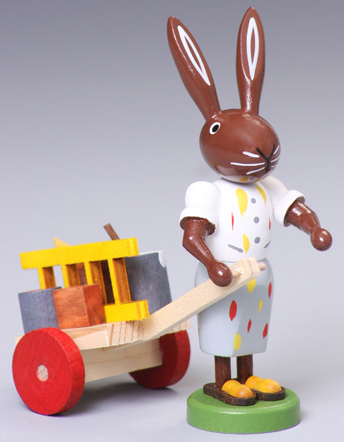 Rabbit Painter with Wagon Wooden Figurine by Thomas Preissler