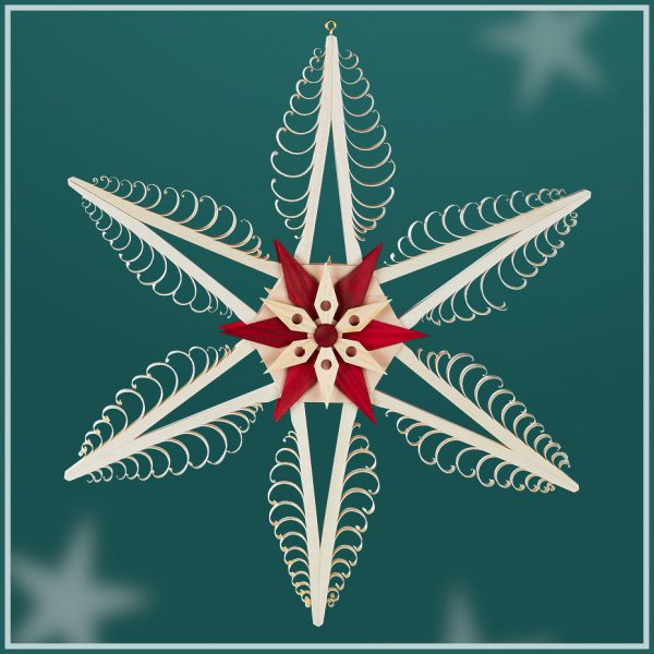 Six Point Star with Red & Natural Star Center by Martina Rudolf