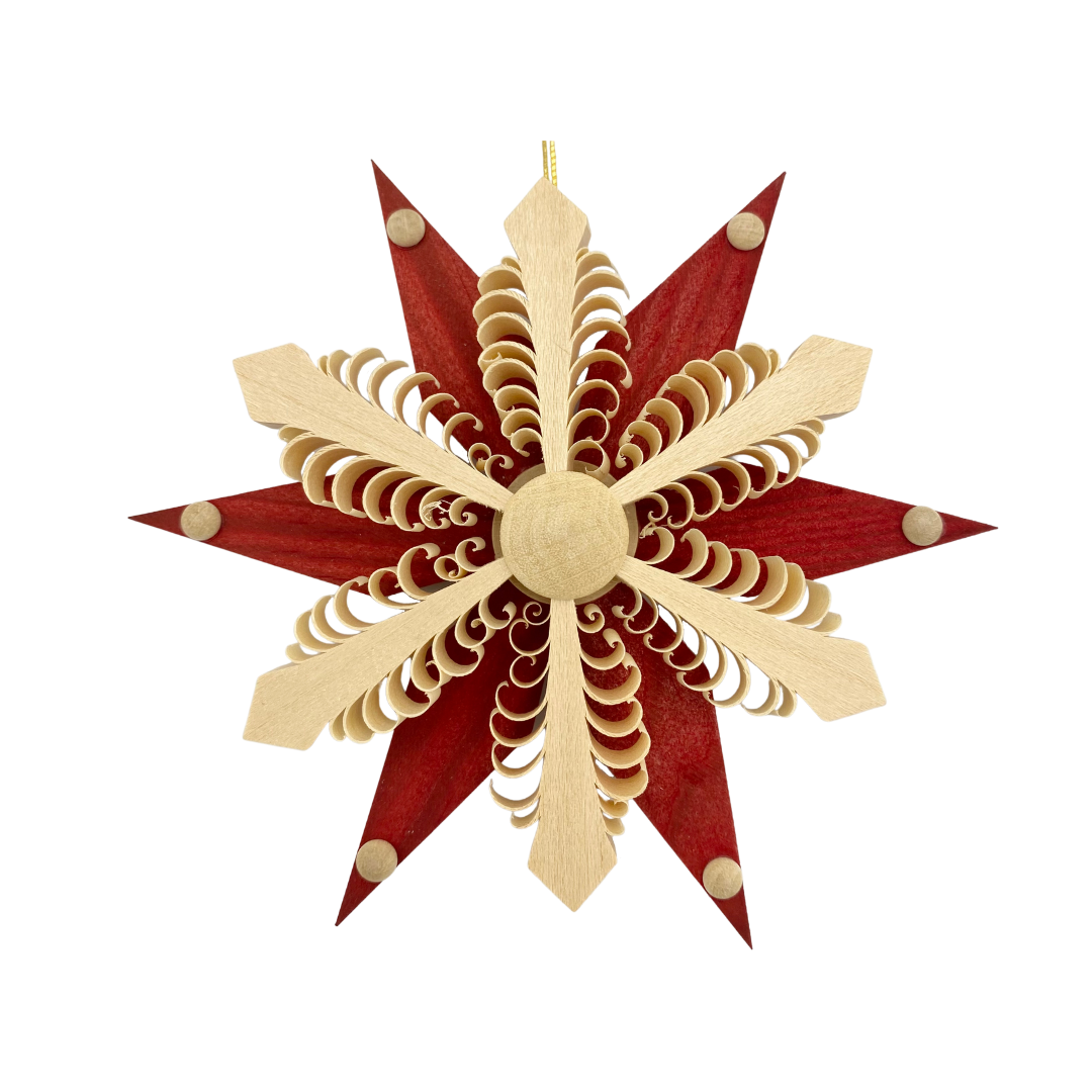 Rustic Star Snowflake Pine Star with Snowflake center, red and natural by Kai Rudolph