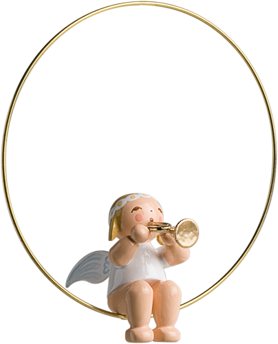 Marguerite Angel on Ring with Trumpet Wooden Ornament by Wendt und Kuhn