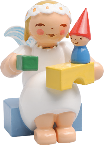 Sitting Marguerite Angel with Building Blocks Wooden Figurine by Wendt und Kuhn