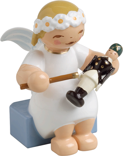 Marguerite Sitting Angel with Miner Wooden Figurine by Wendt und Kuhn