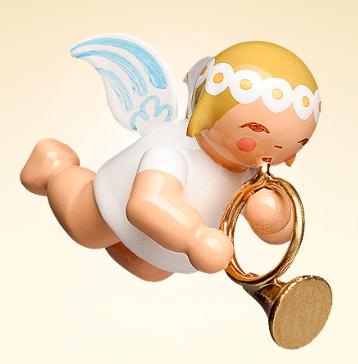 Hanging Marguerite Angel with French Horn Wooden Ornament
