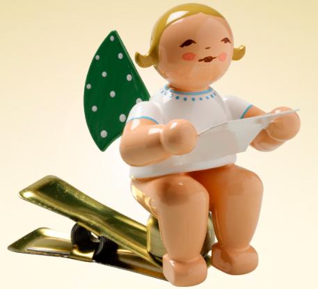 Angel with Sheet Music Clip On Wooden Ornament by Wendt and Kuhn