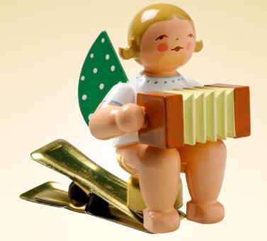 Angel with Concertina Clip On Wooden Ornament by Wendt and Kuhn