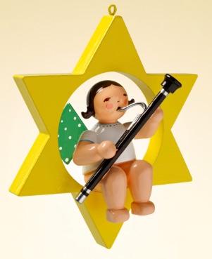 Angel with Bassoon on Star Hanging Wooden Ornament by Wendt and Kuhn