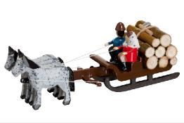 Couple with Logs in Horse Drawn Sled made by Holzwarenfabrikation Joachim Hoyer