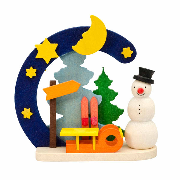 Arch Snowman with sled Ornament by Graupner Holzminiaturen