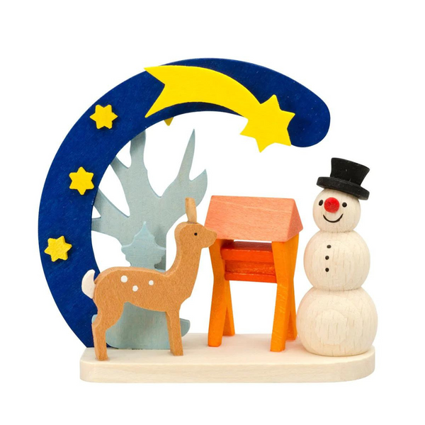 Arch Snowman with deer Ornament by Graupner Holzminiaturen