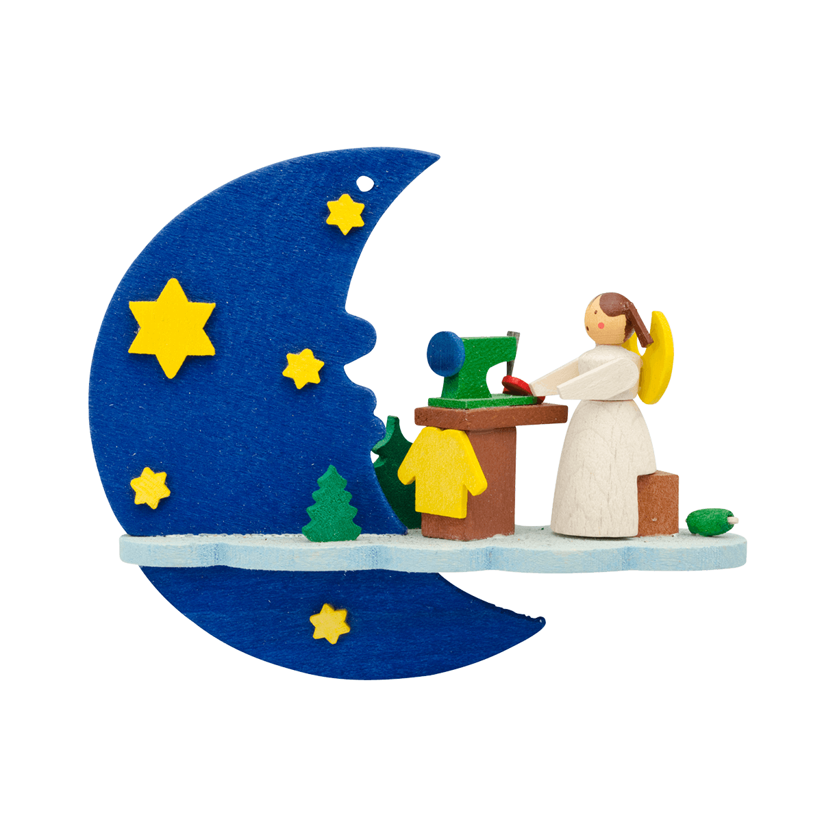 Angel on Moon with Sewing Machine Ornament by Graupner Holzminiaturen