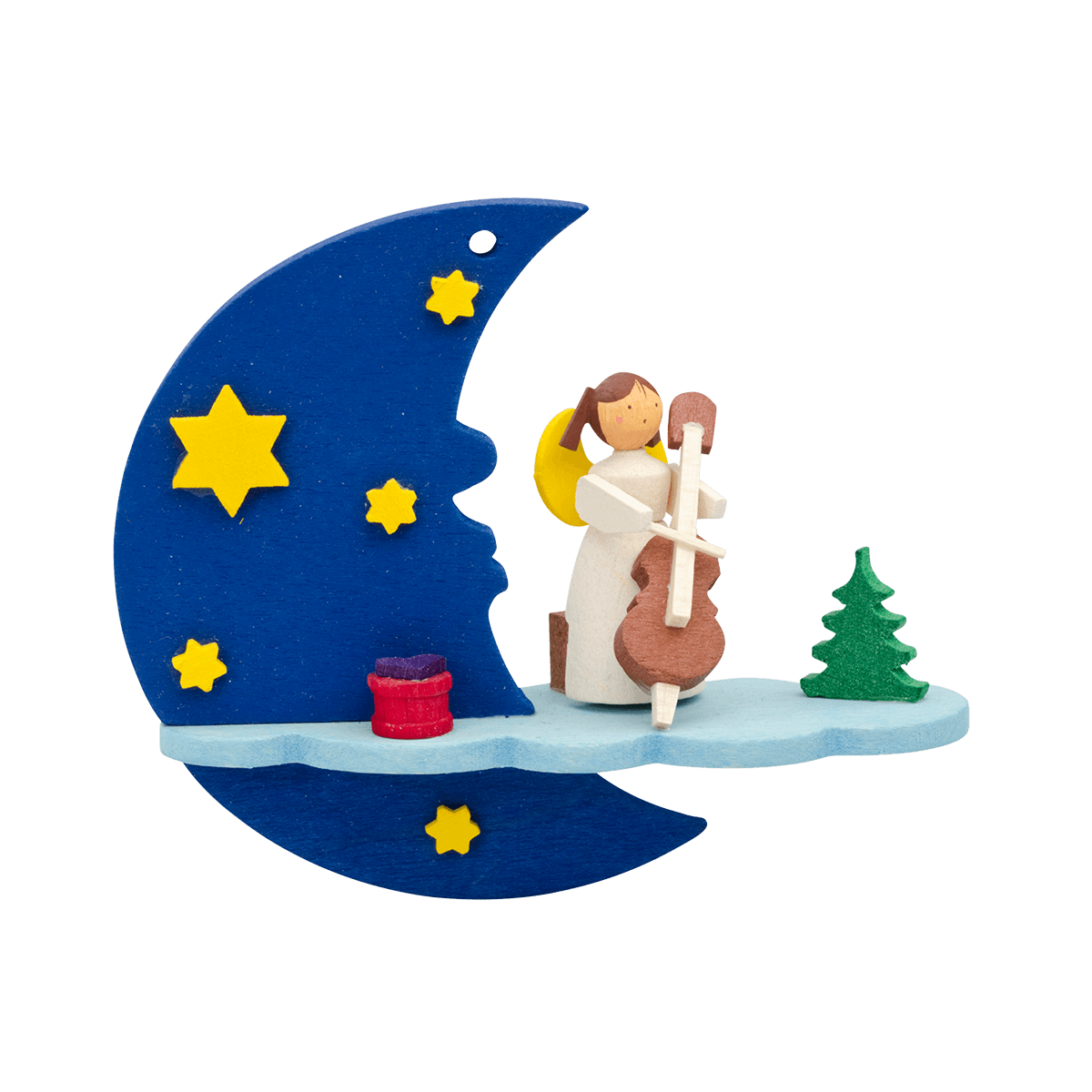 Angel on Moon with Cello Ornament by Graupner Holzminiaturen