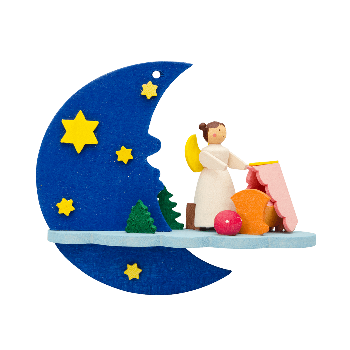 Angel on Moon with Cradle Ornament by Graupner Holzminiaturen