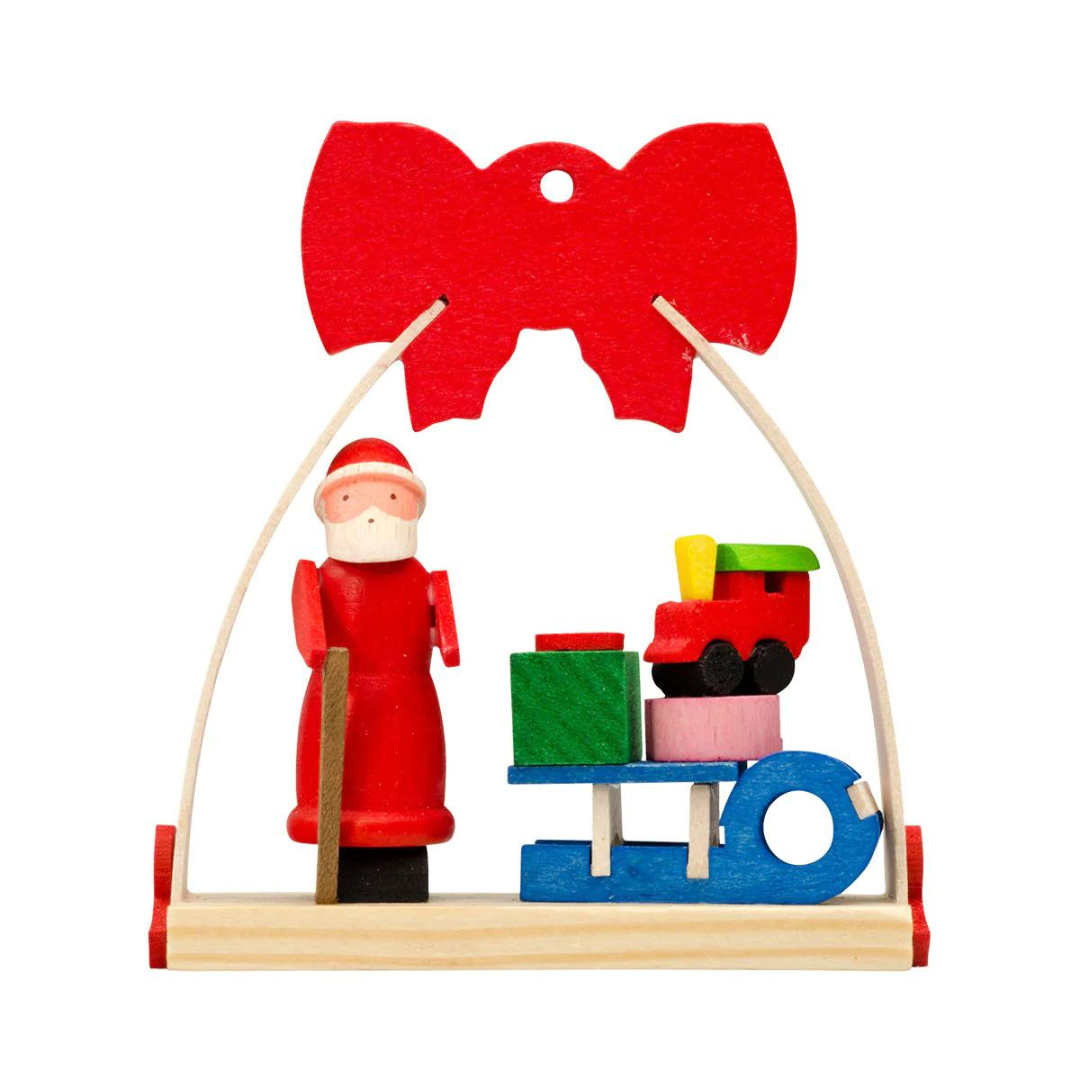 Santa Claus with Sledge Under Bow Arch, Ornament by Graupner Holzminiaturen