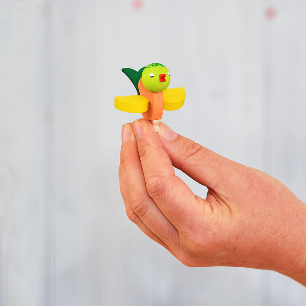 Tiny Bird on Clip Ornament by Graupner Holzminiaturen