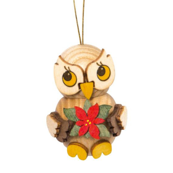 Owl with Poinsettia Ornament by Kuhnert GmbH