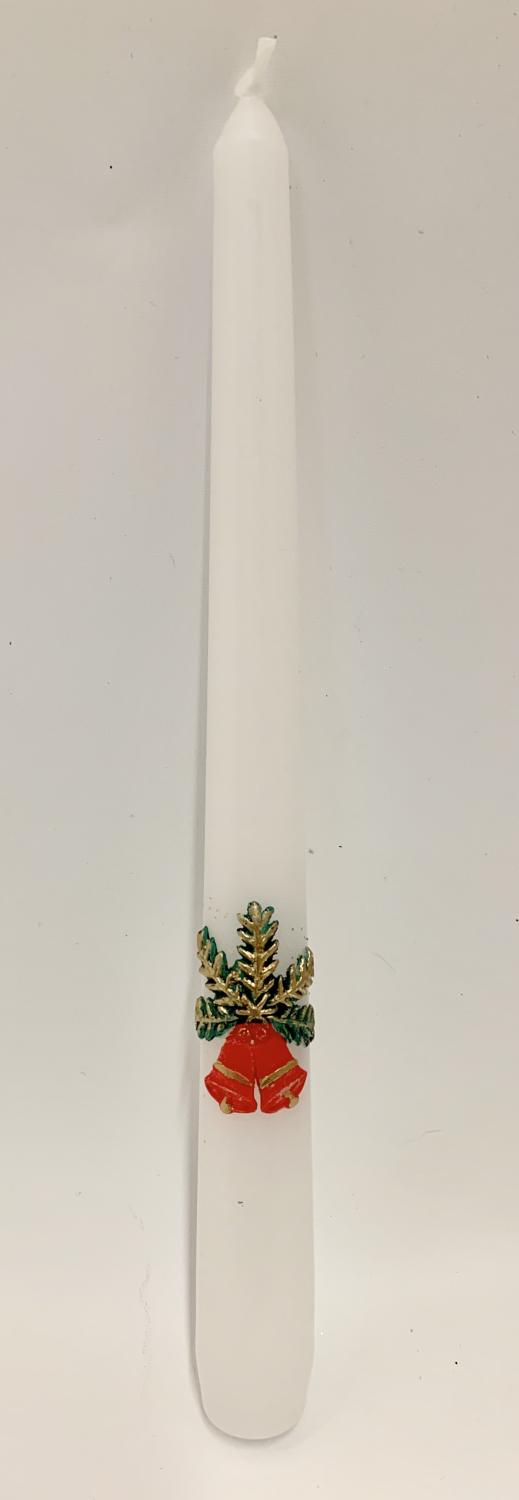 White Taper Candle with Red Bells