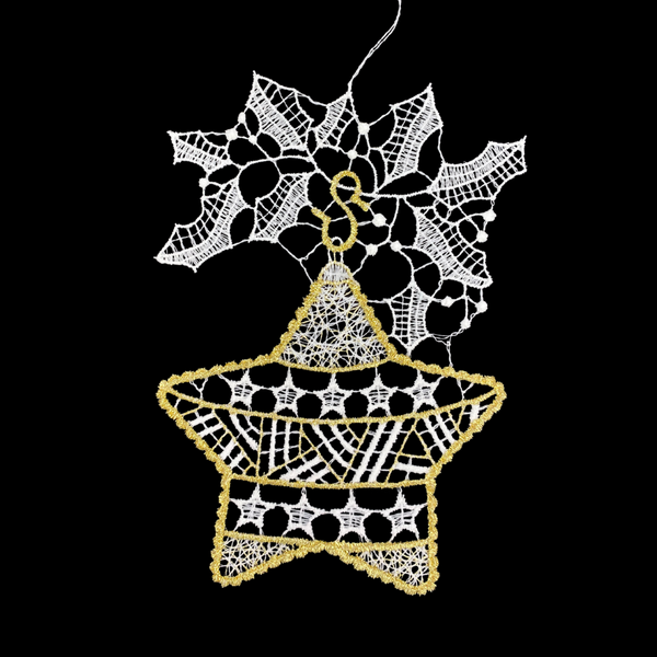 White and Gold Lace Star Large Ornament by StiVoTex Vogel