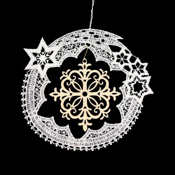 Wood Snowstar two in Lace Frame by StiVoTex Vogel