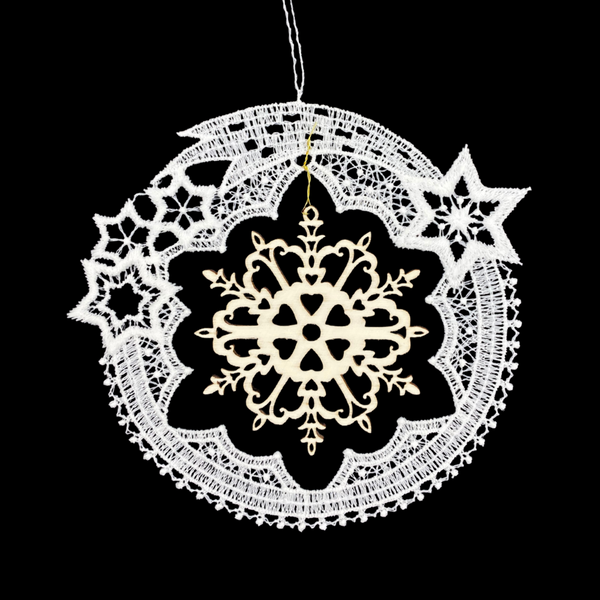 Wood Snowstar  three in Lace Frame by StiVoTex Vogel